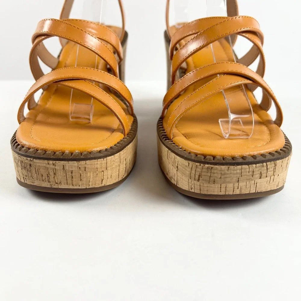 LUCKY BRAND Orange Platform Sandals Size US 9 Cork Block Heel  LK Taiza NIB